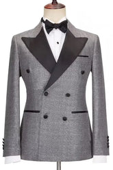 Cenne Des Graoom 2024 New Elegant Grey Tuxedo Suits for Men Double Breasted Black Satin Collar Jacket Pants 2 Pcs Set Wedding